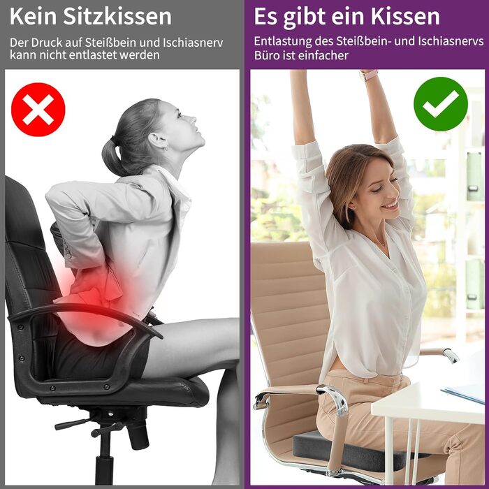 Ортопедична подушка для сидіння Radikor: для офісного крісла, авто, зі стегон, з Memory Foam, протиковзаюча, чорна