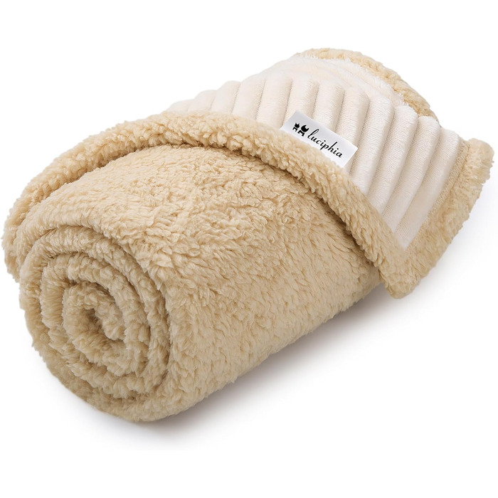 Водонепроникний плед для собак Luciphia, миючий, для собак, котів, цуценят. М'який флісовий плед з Sherpa для ліжка, дивана, софи. Розмір 102*145 см, бежевий