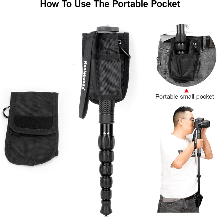 Штатив Koolehaoda 160 см з алюмінію з ручкою-підтримкою та тримачем для телефону, 1/4'-3/8' адаптер для DSLR/відеокамер, смартфонів