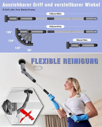 Electric Cleaning Brush, [Collapsible Version] Homtronics Electric Scrub Brush, Adjustable Long Handle, Electric Spin Scrubber Cordless with 8 Drill Brush Heads for Bathroom Kitchen Car, Grey