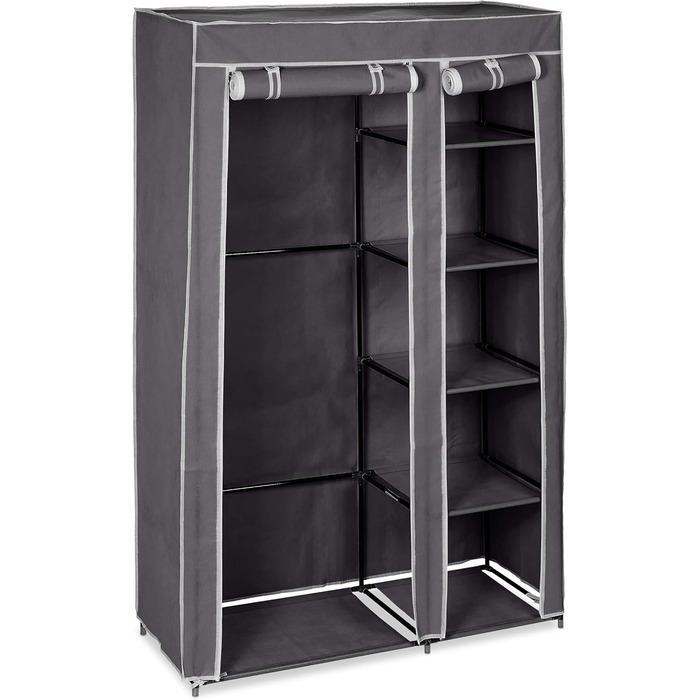 Relaxdays Fabric Wardrobe with Clothes Rail & 5 Compartments, HBT: 174 x 107 x 42.5 cm, Sturdy Folding Wardrobe with Cover, (Grey)