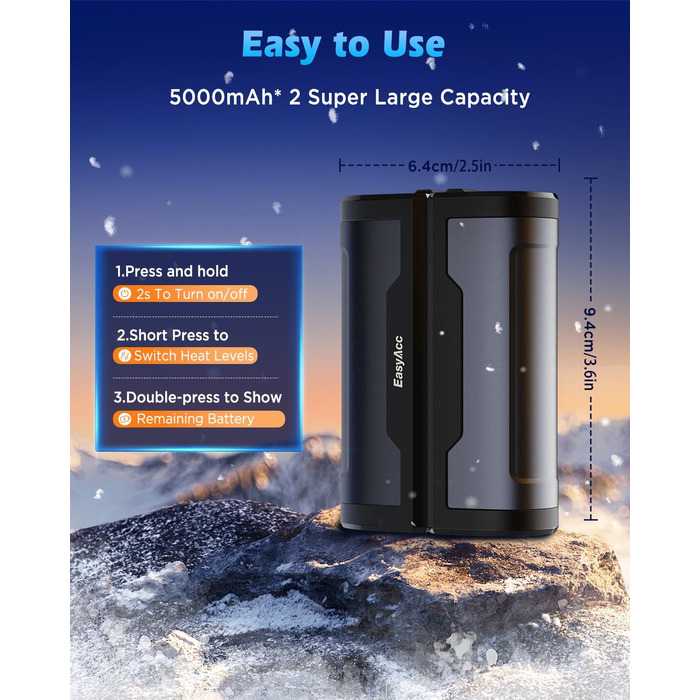 Електричні грілки для рук EasyAcc 10000mAh (2 шт) з LED-дисплеєм - 3 режими нагріву, для кемпінгу, полювання, Рейно