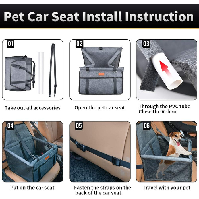 Автокрісло для собак - переноска для маленьких собак з ременем, водовідштовхувальне, стабільне, для заднього та переднього сидіння, чорний, сірий, пісок