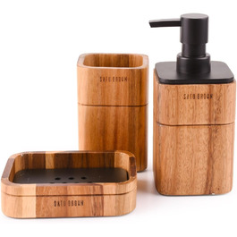 Набір аксесуарів для ванної кімнати 3 шт. з акації (мильниця, дозатор мила, стаканчик), декор для ванної кімнати