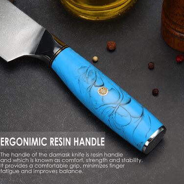 Ніж шеф-кухар Kiritsuke з дамаської сталі Home Safety, 18.8 см, VG-10, ергономічна ручка з натуральної смоли, подарункова коробка