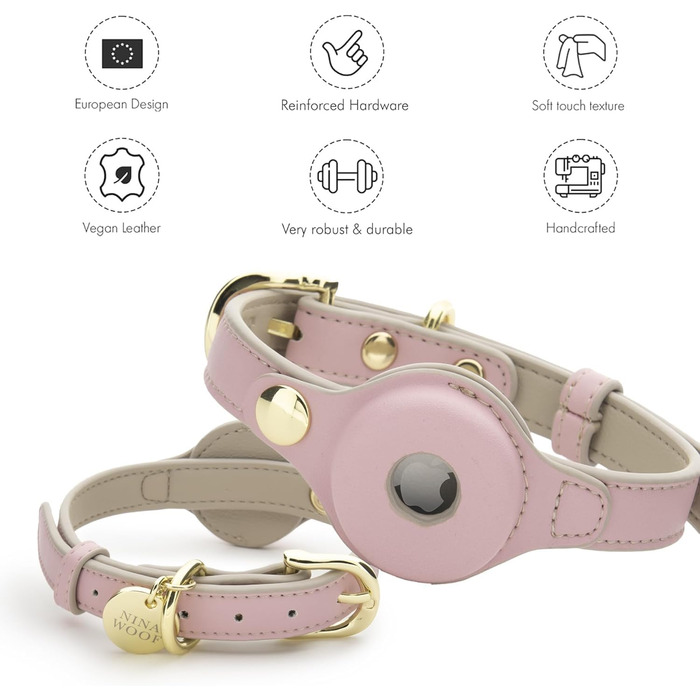 Cupertino Dog Collars, Harnesses & Leashes from Vegan Leather with Dog Tracker Device Holder, Adjustable Dog Collar (Small (Neck: 12x15), Pink) (Medium (Neck: 15x19), Pink)