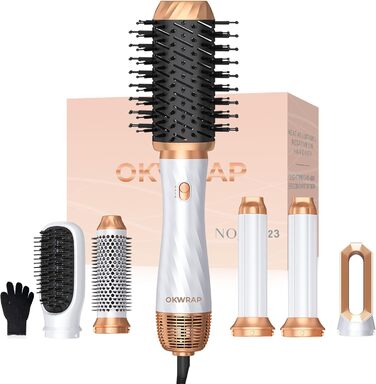 Набір для укладки волосся 7 в 1 OKWRAP Airstyler: фен, плойка, щітка, випрямляч. 110000 об/хв, іонізація, тиха робота. Колір: сірий