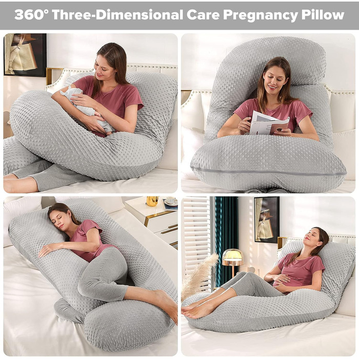 Подушка для вагітних Elover U-подібної форми, 144 см, знімний чохол, зелений (сірий світлий), поліпропілен