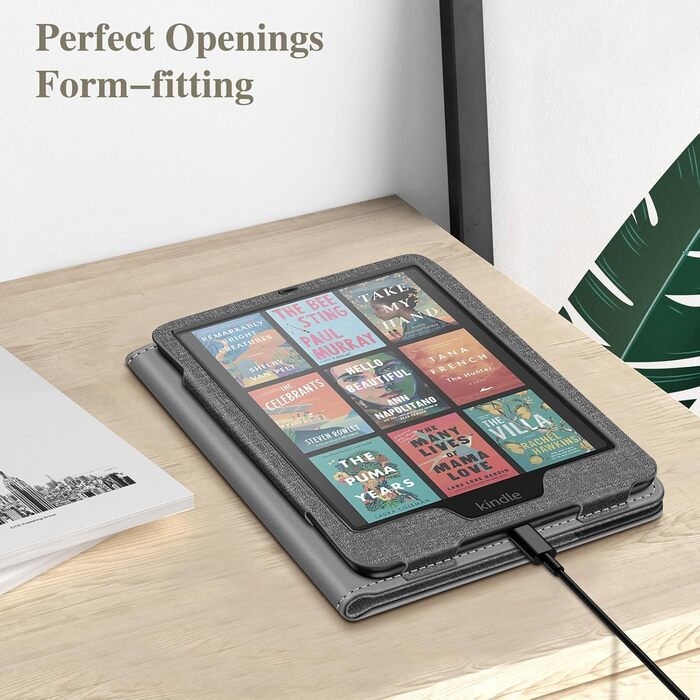 Чохол Fintie для Kindle Paperwhite 12-го покоління (2024/2025), Kindle Colorsoft/Signature Edition, з підставкою, петлею та авто-вимиканням, чорний (сірий/чорний)