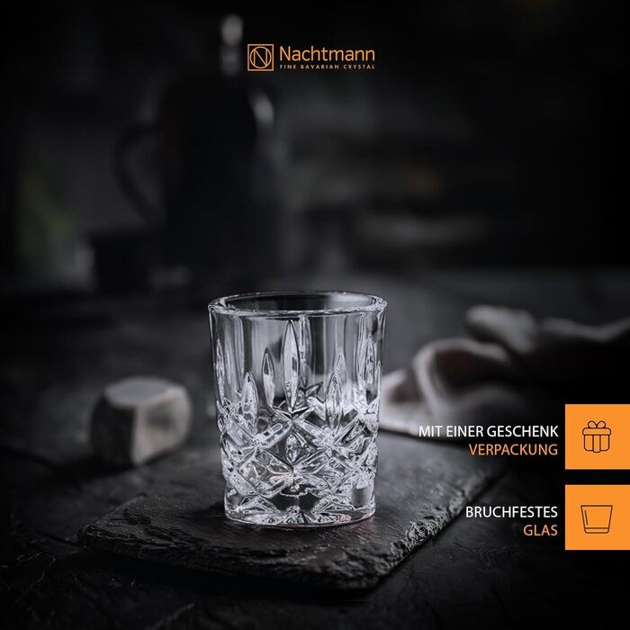Nachtmann, 4-Piece Shot Glass Set, Stamper/Shot Glass, Crystal Glass, 55 ml, Noblesse, 100694, Crystal Clear (Pack of 2)