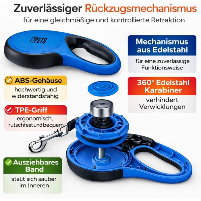 Рулетка для собак великих порід Flexi New Comfort, 8 м, до 50 кг, з кнопкою блокування, тримач для відходів, блакитна XL