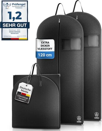 Набір 2 шт. мішки для одягу 120x60 см, мотоотанові - захисні мішки для одягу на блискавці для зберігання - чохли для одягу для XXL костюмів, пальто, курток - мішки для одягу, сумка для костюма, сумка для сорочок 120x60 см (без аксесуарів) 2 шт. - Чорний