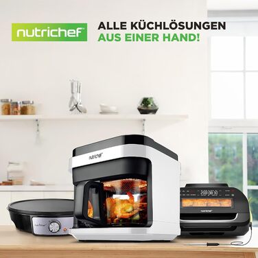 Фритюрниця NutriChef 5.5L біла – електрофритюрниця 8-в-1 з LED-дисплеєм. Готування без олії, циркуляція 360° для картоплі, курки, овочів та іншого.