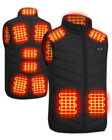 Обогревна жилетка для чоловіків: USB жилетка для активного відпочинку - 11 зон обігріву для мото, риболовлі, катання на лижах, бігу, гольфу, походів, верхової їзди (батарея не входить у комплект) Чорний XL