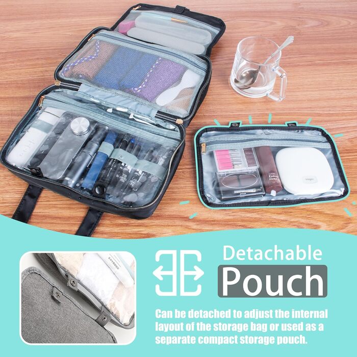 Чорна дорожня косметичка Pinkiou з гачком для підвішування, велика водонепроникна сумочка для косметики для жінок