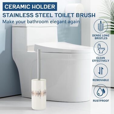 Набір для туалету GeruiKE: щітка для унітазу з керамічним тримачем (сірий матовий, білий & золотий)