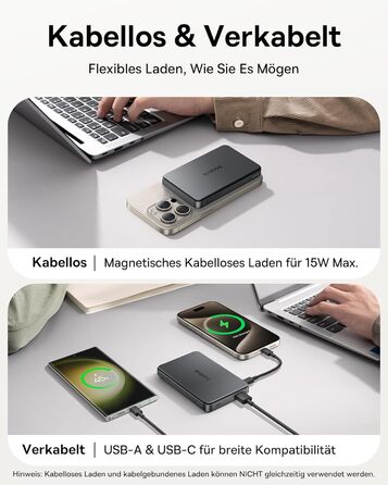 Power Bank Baseus 10000mAh: Бездротова зарядка 15W, MagSafe, PD 22.5W, USB-C, Білий/Чорний