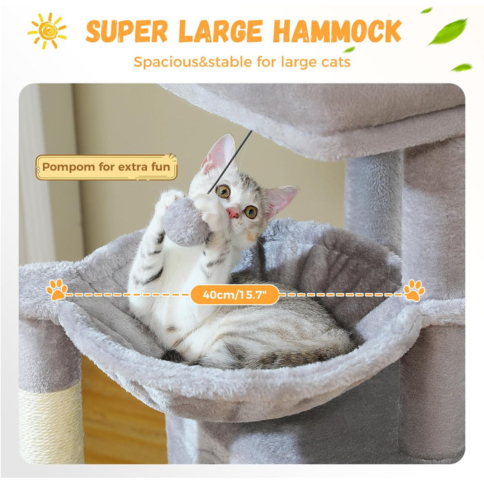 Дерев'яний будиночок для котів PETEPELA 104 см з гамаком, лежаком та когтеточкою (сірий)