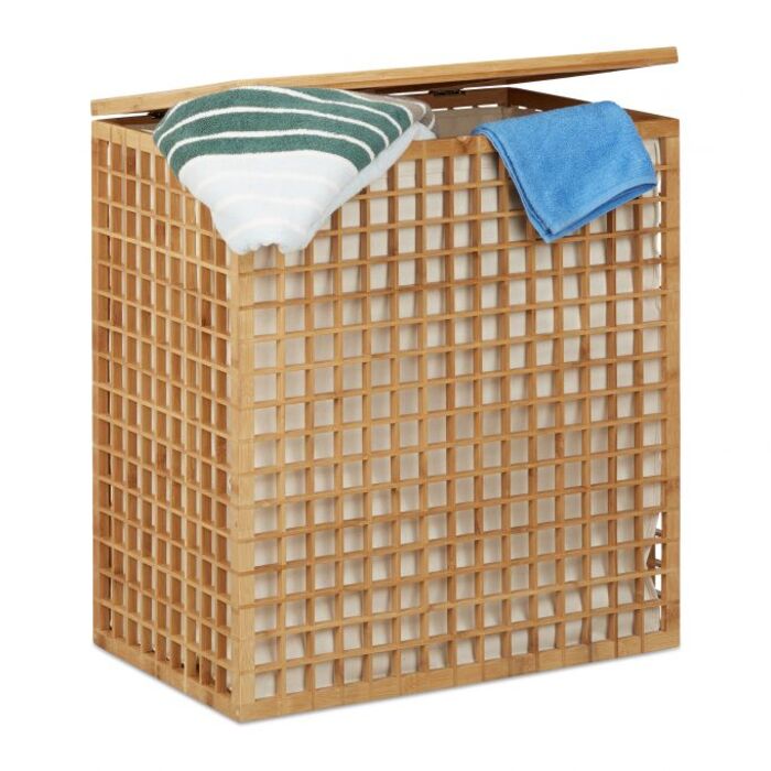 Relaxdays Bamboo Laundry Hamper with 2 Compartments