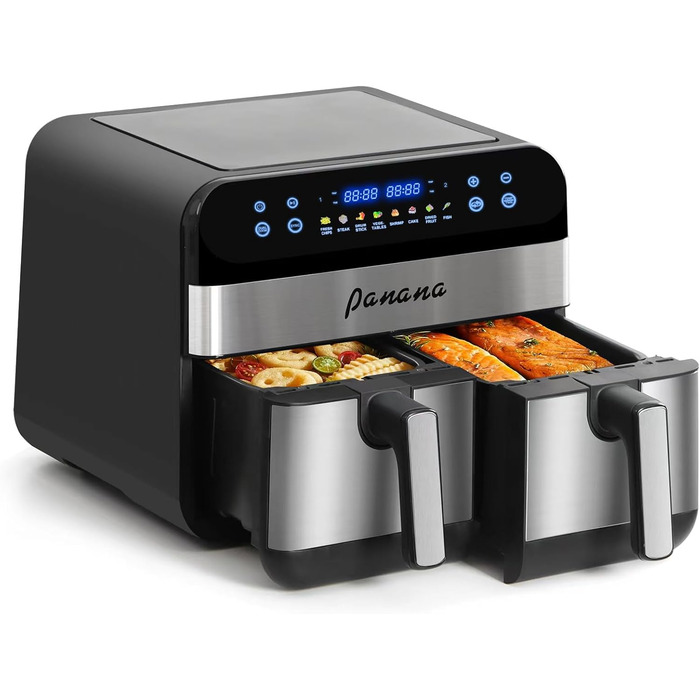 Фритюрниця повітряна з двома зонами та об'ємом 9л: 8-в-1, для смаження, запікання, дегідратації, розігріву та випікання