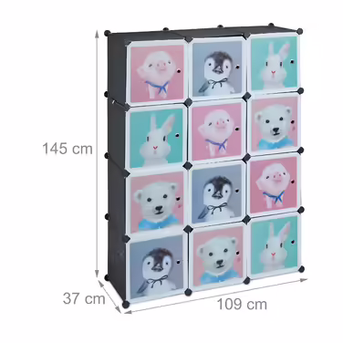 Relaxdays Kids' Storage Shelf with 8 Compartments, Black