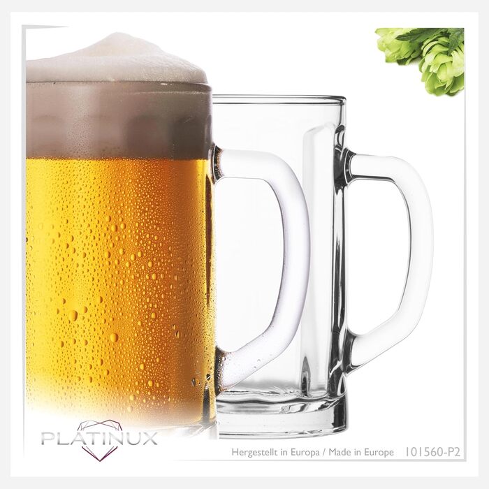 Набір пивних склянок PLATINUX Bierseidel 6 шт, 300 мл (прозорі, з ручкою) для пива, Maßkrug