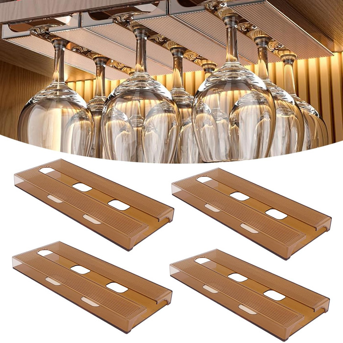 Тримачі для келихів вина SAMSYOKI (4 шт.) - настінне кріплення без свердління, для кухні, бару, ресторану (колір: коричневий)