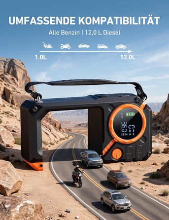 Powerbank для авто AstroAI з пусковим струмом 8000А та компресором 150PSI оранжевого кольору