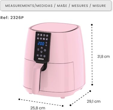 JOCCA аерофритюрниця 3,8 л, без олії, 1450 Вт, LED сенсор, енергозберігаюча, рожева