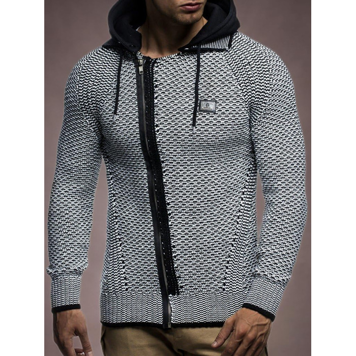Кардиган чоловічий Leif Nelson з відстібною капюшоном та блискавкою - чоловіча в'язана куртка-кардиган для зими та літа (XXL, чорно-кремовий)