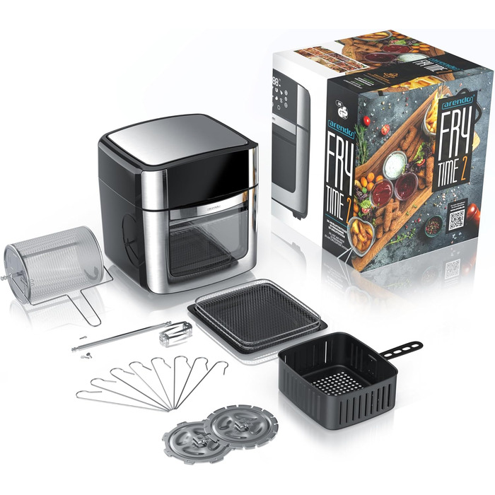 Фритюрниця Arendo XXL 16 літрів: духовка, гриль, сушарка, Air Fryer з сенсорним екраном EasyClean без олії. Ідеально для піци, курки та картоплі фрі. Без BPA.
