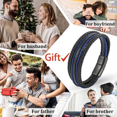 Чоловічий шкіряний браслет, чорний, коричневий, синій, плетіння, 21 см, подарунок для чоловіків, День батька D1