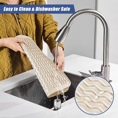 Килимок для сушіння посуду KitchenRaku 40x45 см, силіконовий, термостійкий, неслизький, для мийки, бежевий
