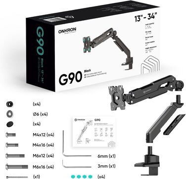 Кронштейн для монітора ONKRON G90-B, 13-34 дюйми, до 10 кг, VESA 100x100, настільний