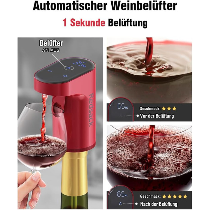 Electric Wine Decanter, Aerator, Dispenser, Pourer, Whisky Liqueur Pump, Funny, Unique, Birthday Gift, Men, Women, Mom, Dad, Boss, Brother, Husband (Red)