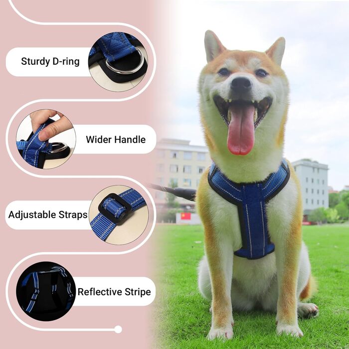 Нашийник для собак Mittel, світловідбиваючий, анти-тяга, з м'якою підкладкою та ручкою, для цуценят та собак середніх розмірів (S, блакитний)