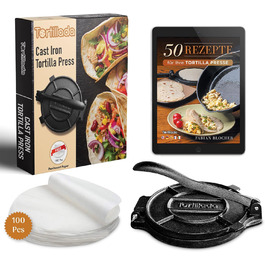 Пресс для тортилій з чавуну Tortillada + Е-book з рецептами + 100 листів пергаментного паперу (25 см)