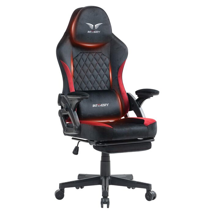 Геймерське крісло Racing Ergonomic з регульованою подушкою для голови та підставкою для ніг, тканинна оббивка, чорно-червоне