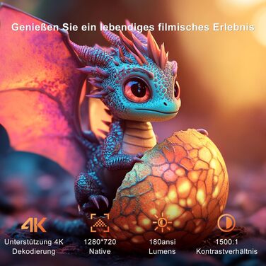 Портативний проєктор ZDSSY Beamer 4K з Wi-Fi 6 та Bluetooth 5.4: міні проєктор для домашнього кіно, автоматичне коригування та ручне фокусування, сумісний з PC/TV Stick/USB/PS5 (білий)