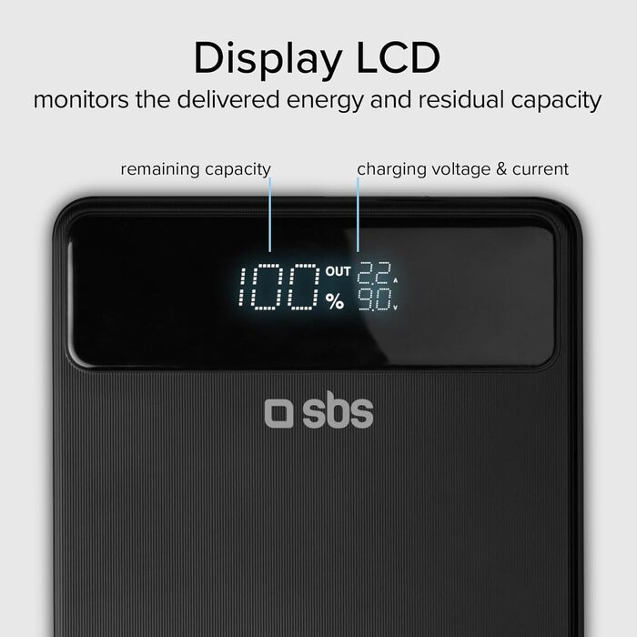 PowerBank SBS 20000 mAh 100W з LCD-дисплеєм: заряд для ноутбука, телефону, планшета, MacBook, iPad