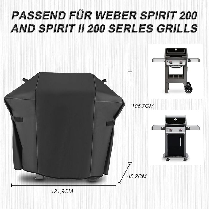 Чохол для гриля Weber Spirit II 200 серія, 141 см, водонепроникний, 600D Оксфорд, захист від УФ, міцний BBQ чохол
