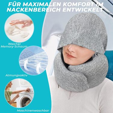 Memory Foam Travel Pillow with Case - Orthopedic Neck Pillow for Airplane, Car, Train - Comfortable & Supportive