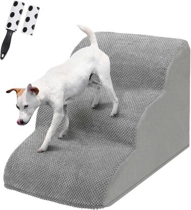 LIANTRAL Dog Stairs, 3 Steps Dog Ladder for Bed and Sofa made of High-Density Sponge, Cat Stairs Dog Ramp with Removable, Washable Cover and Pet Hair Remover Roller, 40 cm High