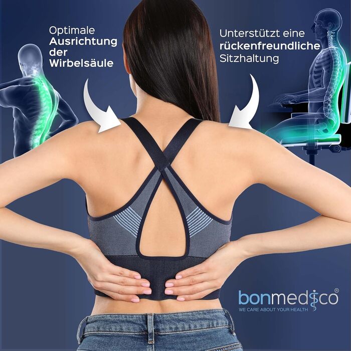 bonmedico Seat Cushion - Orthopedic - Ergonomic Memory Foam Cushion for Office Chair, Car, Wheelchair Cushion or Booster Seat for Adults - Wellness Black