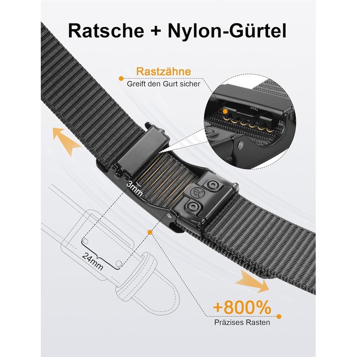 Чоловічий ремінь JUKMO Automatik з нейлону, ширина 3,8 см, з регулюванням, розмір M (91-105 см), довжина 125 см, сірий