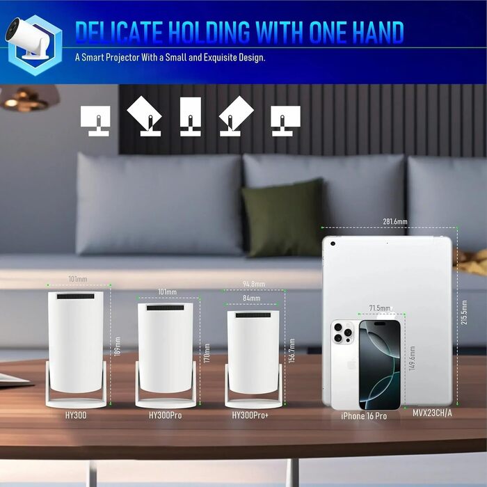 Проектор Mini Beamer 4K Smart Heimkino з Android 11, Wi-Fi 6, Bluetooth 5.4, автотрапецеїдна корекція, 180° поворот, 130-дюймовий екран для Phone/PC/Lap (Білий)