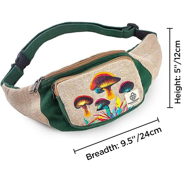 Гірчатка Freakmandu з льону – поясна/перекидна сумка, бохо-хіппі стиль, ручної роботи, для чоловіків та жінок, універсальний розмір (з грибами)