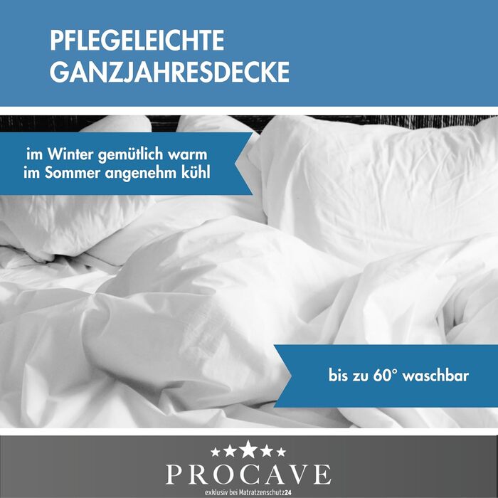PROCAVE Micro-Comfort всесезонна ковдра 200x220 см, мікрофібра, стьобана, легка, м'яка, для ліжка, комфортна, Soft Touch