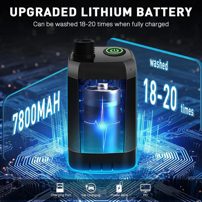Портативний кемпінговий душ Upgrade, акумуляторний зовнішній душ 7800mAh для подорожей та кемпінгу, чорний