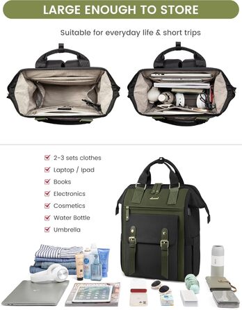 LOVEVOOK Рюкзак для жінок великий, водонепроникний, рюкзак для подорожей, ручна поклажа, рюкзак для літака з кишенею для кабелю, сумка для ноутбука, рюкзак для щодня, для школи, університету, бізнесу, подорожей (15.6', армійний зелений + темно-зелений)